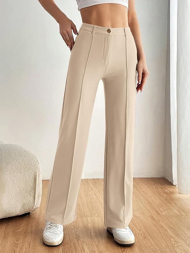 Pretty Garden Womens 2024 Stretch Button Knit Straight Leg Slacks Trousers