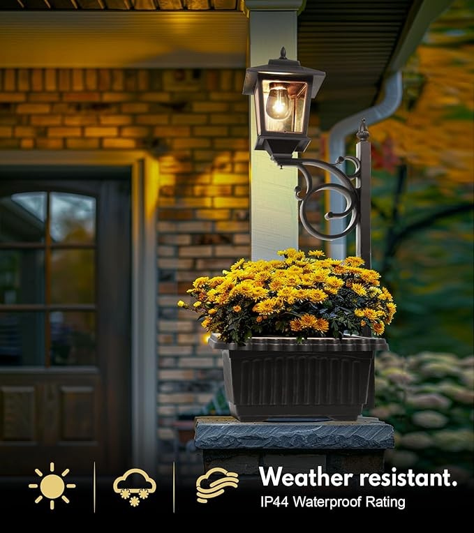 PASAMIC Outdoor Planter, 2 in 1 Solar Pathway Lamp with Planter, Outdoor Decor, Wall Mount or Freestanding Waterproof Solar Post Decorative Lamp for Lawn Patio Front/Back Door（Flowers not Included