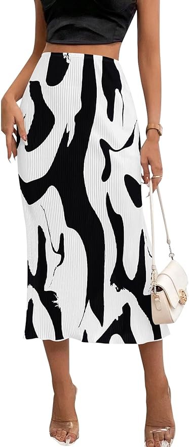 Pretty Garden Womens Floral Casual Stretchy High Waisted Knee Length Pleated A Line Plisse Flared Hem Midi Skirt