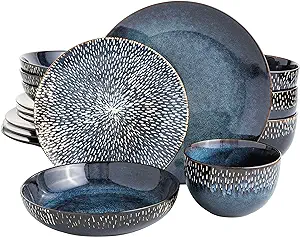 Gibson Elite Matisse 16 Piece Double Bowl Dinnerware Set, Cobalt Blue, Service for 4 (16pcs)