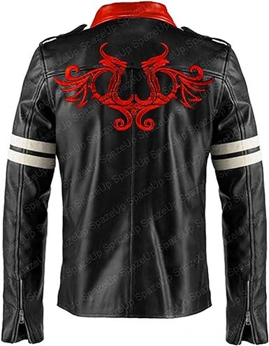 Spazeup Alex Mercer Black Mens Leather Jacket - Dragon Patch Halloween Gaming Jacket For Mens - Valentines Day Gifts For Him