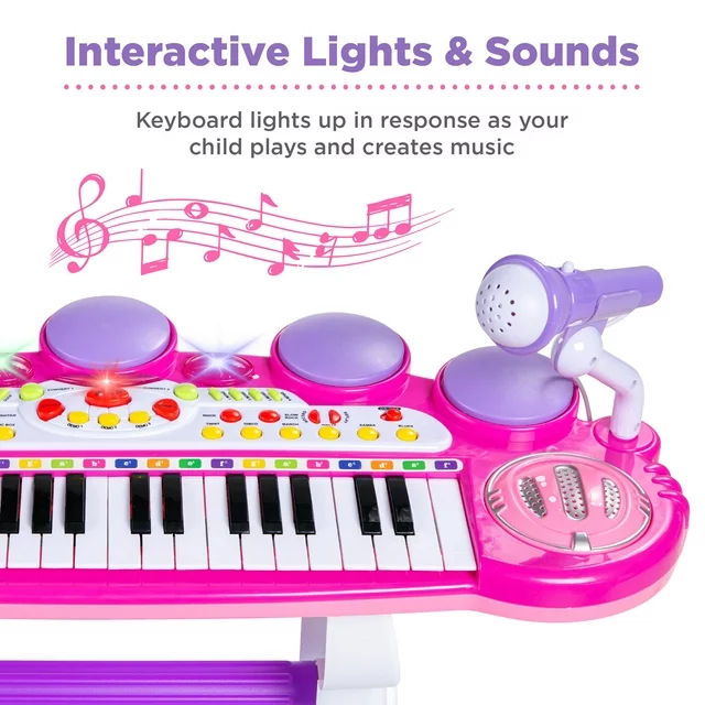 Best Choice Products 37-Key Kids Electronic Piano Keyboard w/ Multiple Sounds, Lights Microphone, Stool