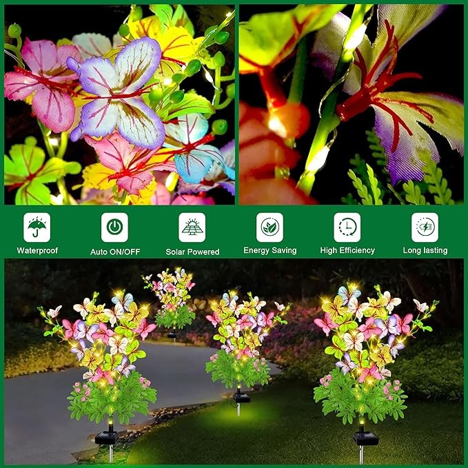 EDOF Solar Garden Lights Outdoor Waterproof Butterfly Decor,Solar Swaying Butterfly Lights,Solar Decorative Flowers Stakes for Garden Yard Pathway Fairy Outdoor Decor (4 Packs Butterfly Flowers)